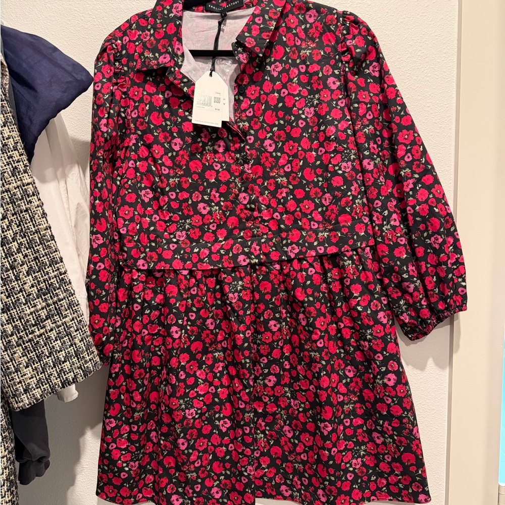 English Factory Red and Black Floral Dress